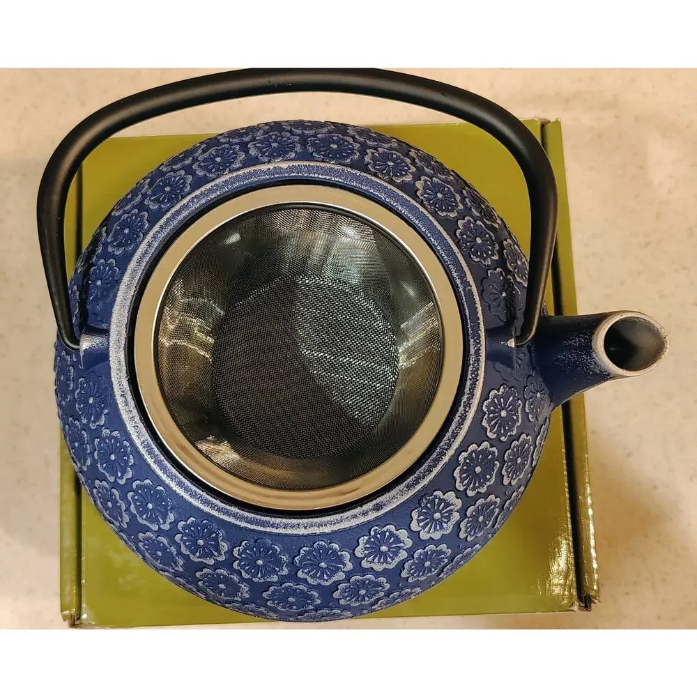 Primula 34oz Blue Cast Iron Teapot w/ Stainless Steel Mesh Infuser - New in Box